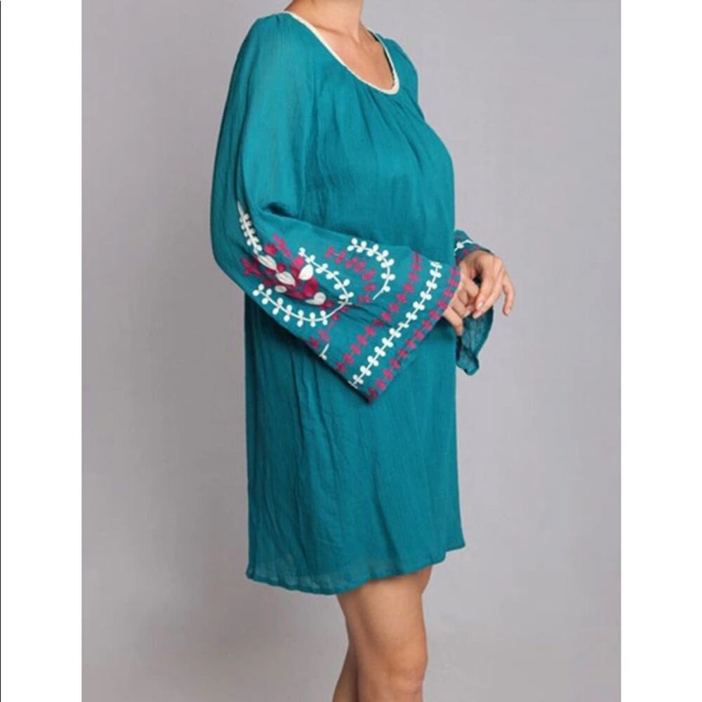 Umgee Dreamy Cloud Turquois Dress - Flare Sleeve - Size Small